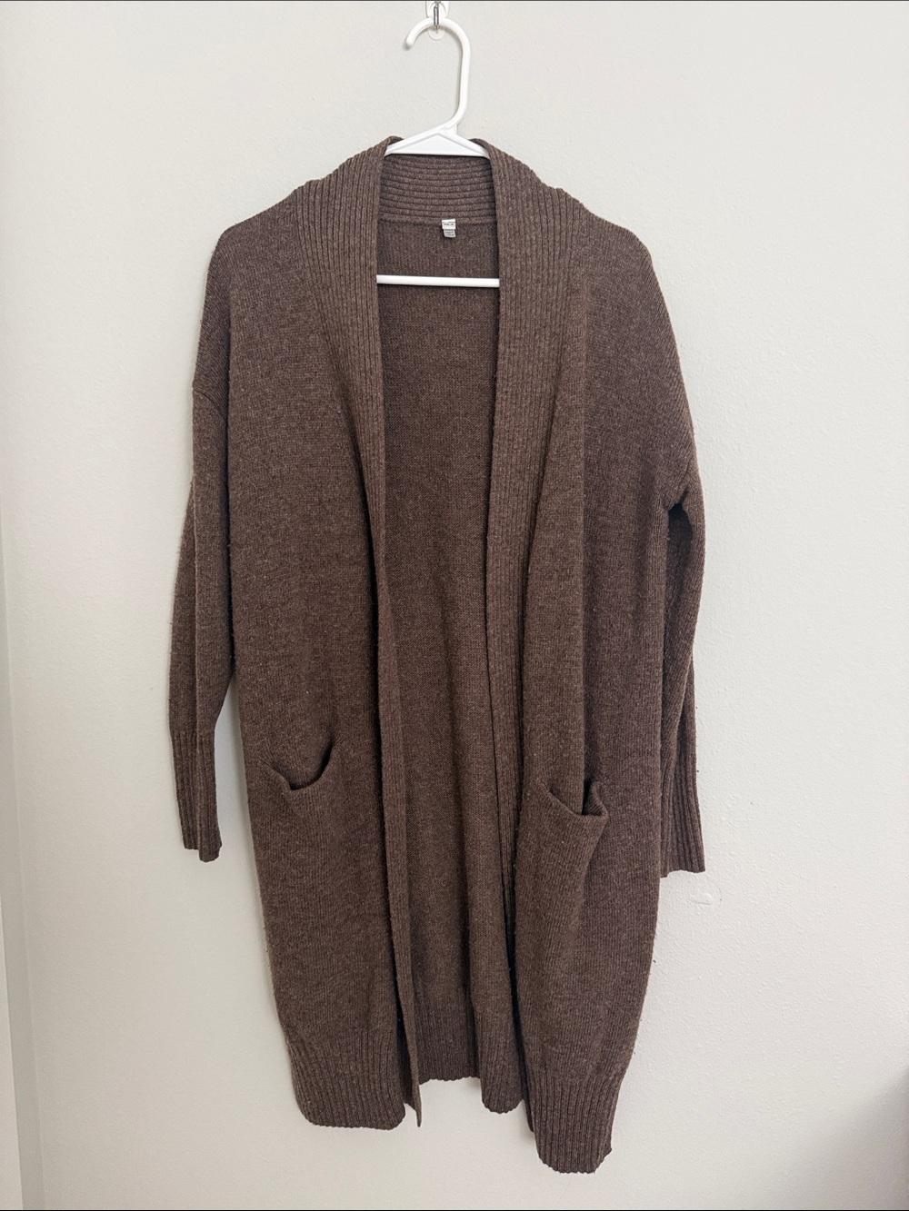 100% Wool Open-Front Brown Women's Cardigan Sweater